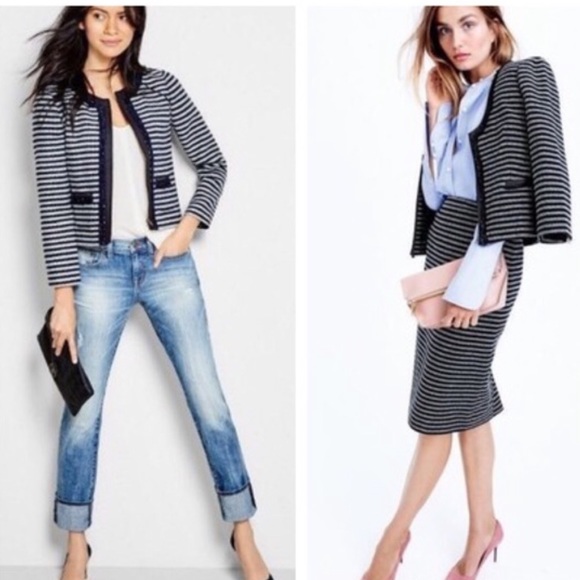 J. Crew Jackets & Blazers - J. Crew wool tweed cropped stripe zip up blazer 8
